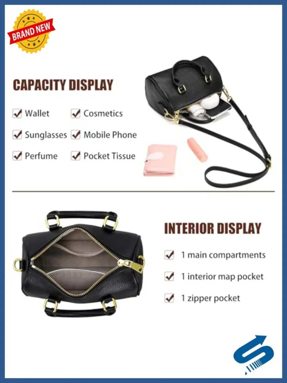 Women's Small Vegan Leather Crossbody Satchel Bag Top Handle Shoulder Purse